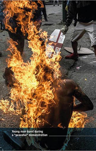 Horrific violence has been carried out bythe "peaveful" petty bourgeois protestors in Venezuala